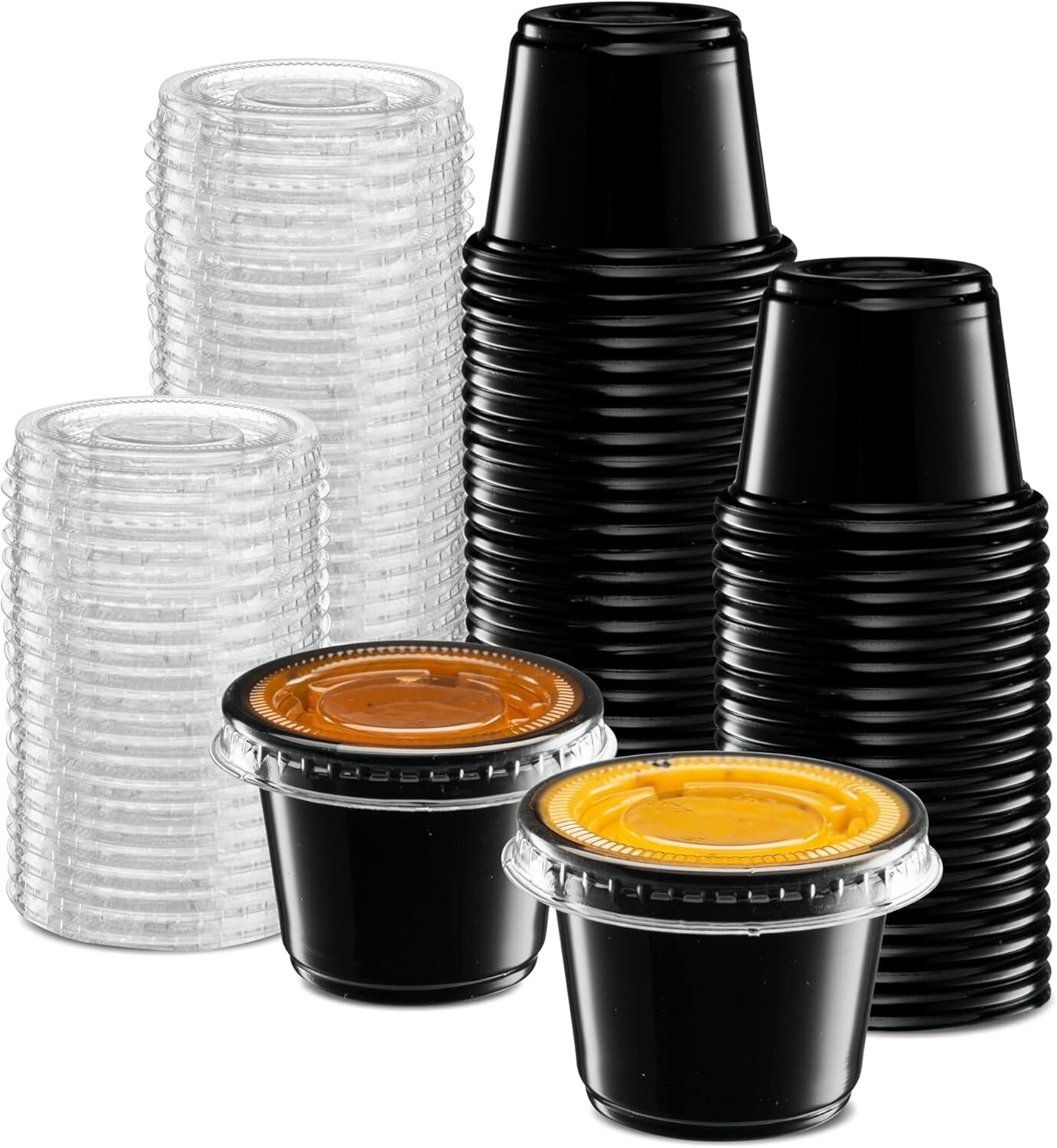 4 oz Plastic Black Disposable Portion Cups with Lids for Sauce Cup BPA Free