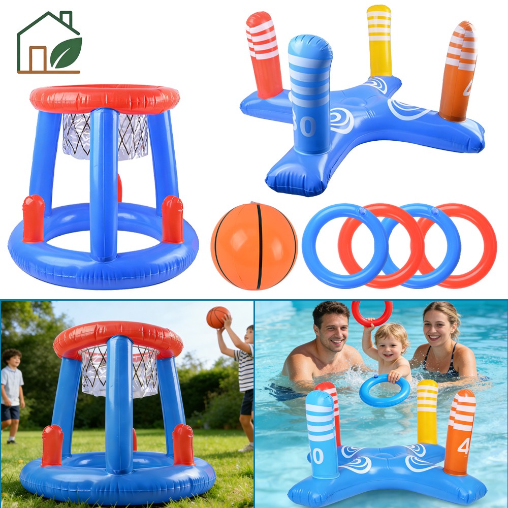 Inflatable Pool Toys Games 2-in-1 Basketball Hoop Ring Toss Game Set for Summer