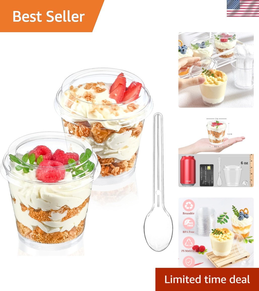 Mini Dessert Cups with Lids and Spoons 6oz Pack of 150 Serving Cups for Parties