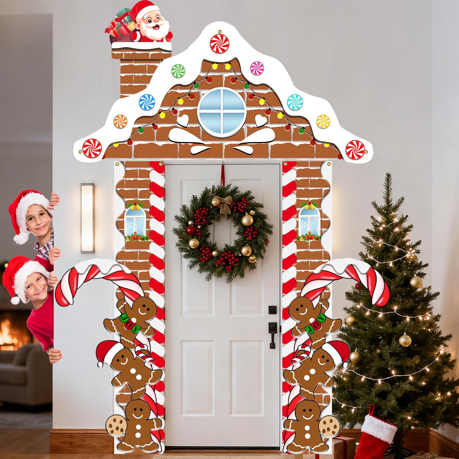 3Pcs Christmas Gingerbread Door Cover Decorations,Merry Christmas House Candy…