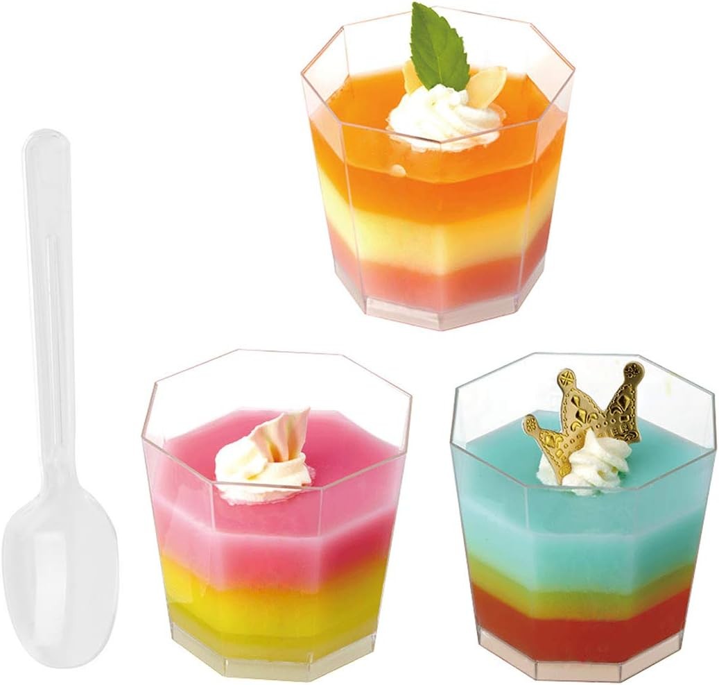 100 Pack 5.4 oz. Clear Plastic Dessert Cups with 100 Spoons Disposable Reusable