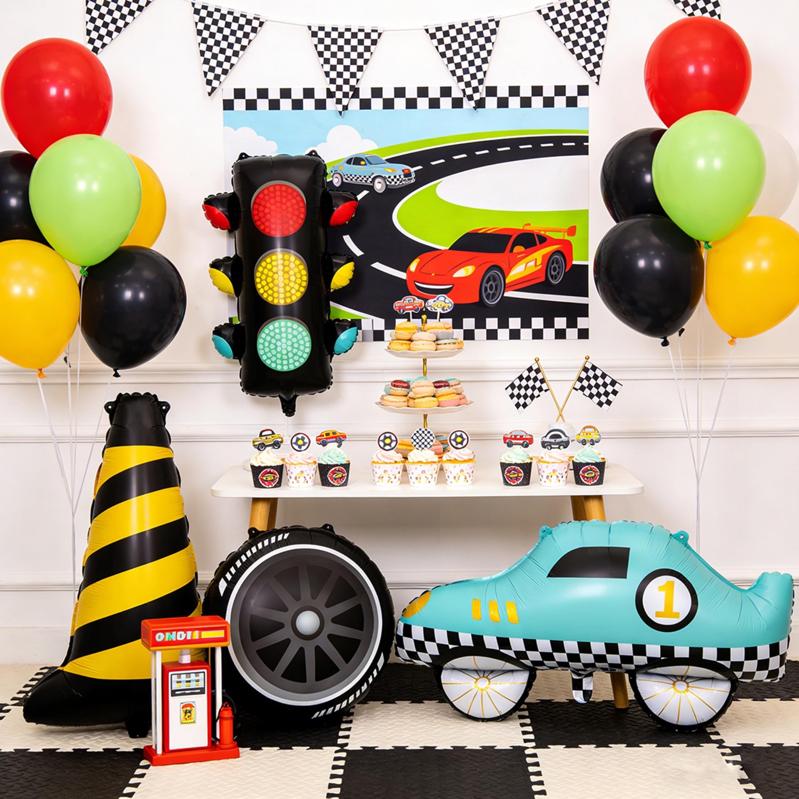 2PCS Traffic Cones Foil Balloon Racing Car Balloon For Birthday Boy Race Them…