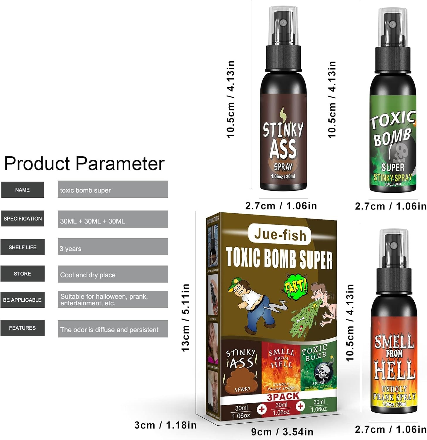 3PCS Fart Spray Extra Strong 30Ml Potent Stink Spray Non Toxic Fart Bomb Prank