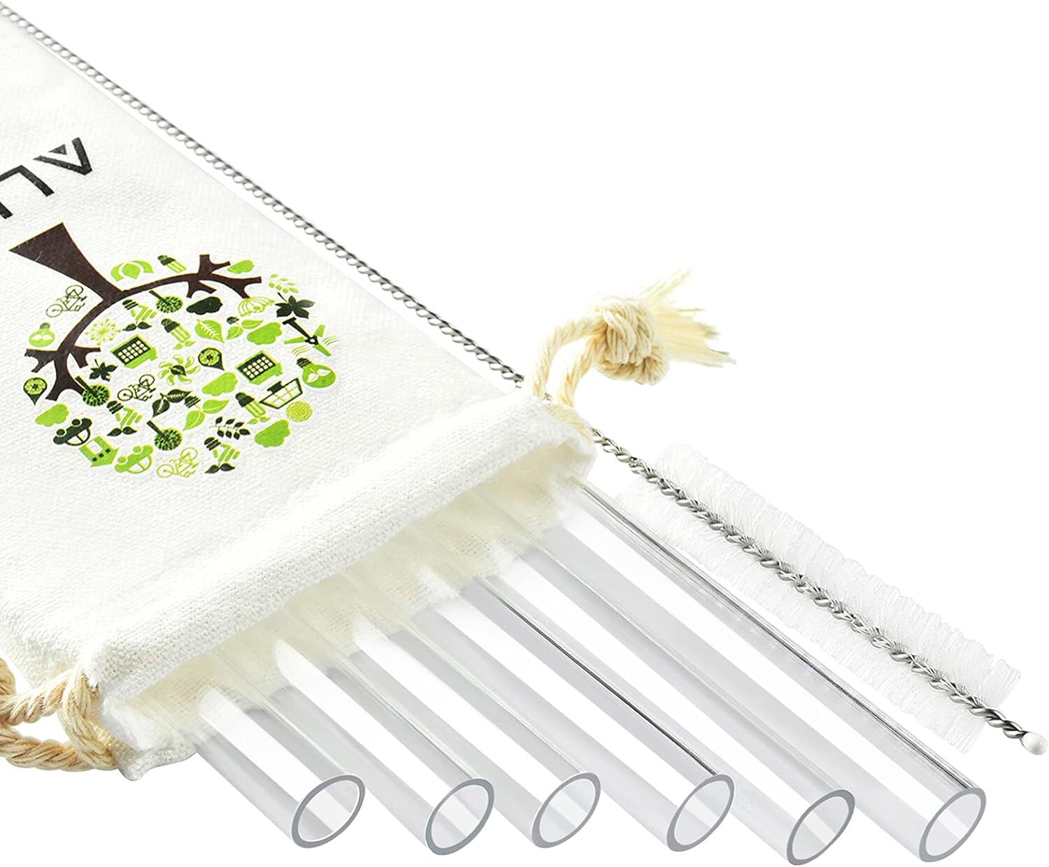 ALINK Reusable Clear Smoothie Straws, 10 in x 10 mm Jumbo 8 Piece Set,