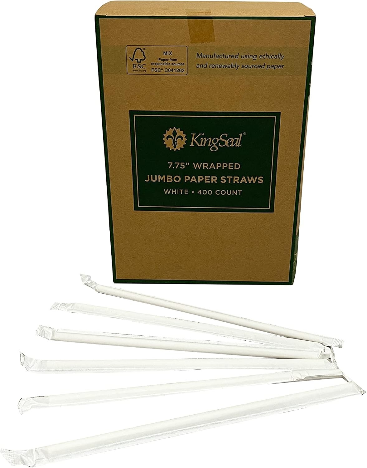 400 Count | Kingseal Disposable PAPER Drinking Straws, FSC Certified, Paper