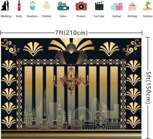RUINI Roaring 20s Themed Backdrop Art Decor 1920s The Great Gatsby 7x5FT