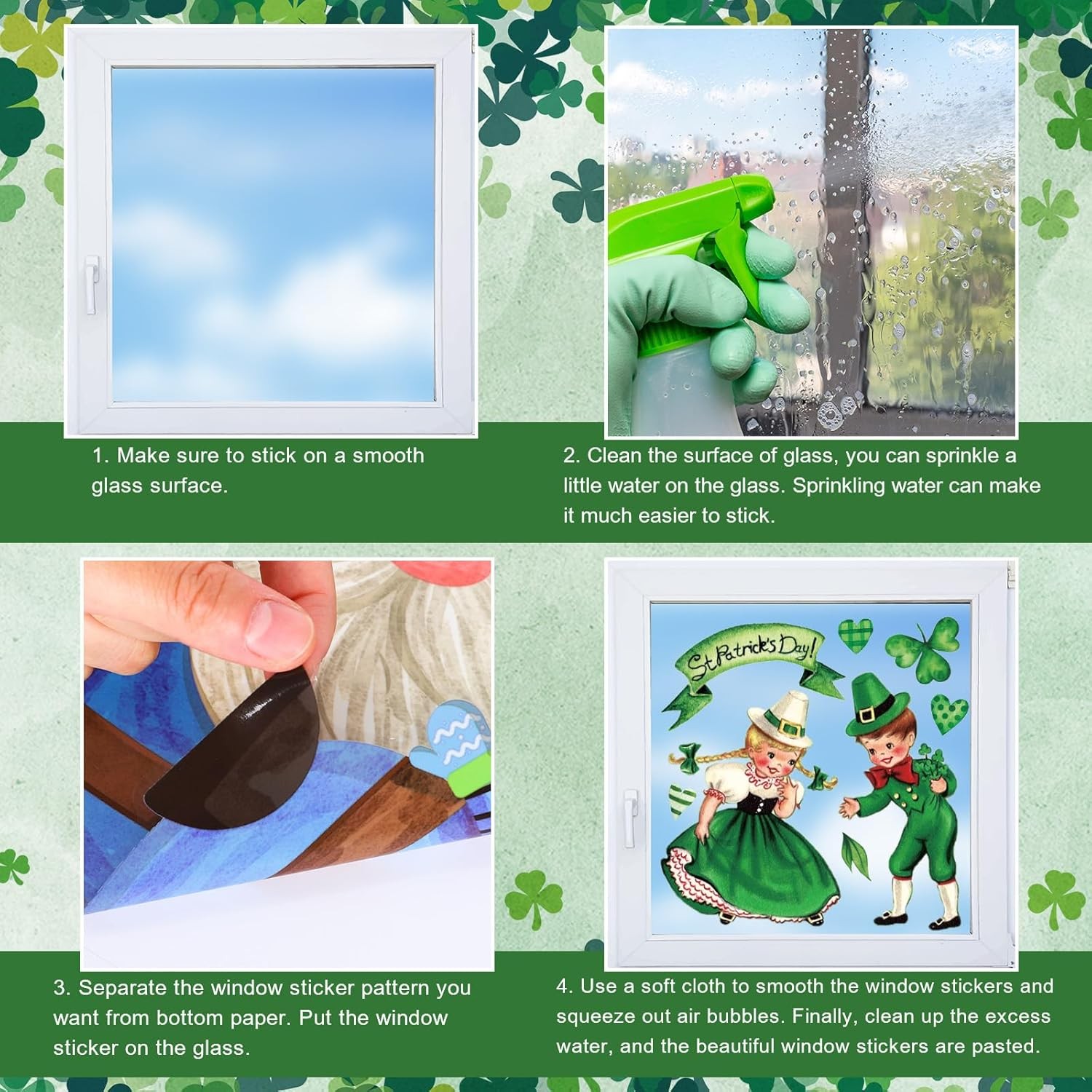 9 Sheets Vintage St. Patrick’s Day Window Cling Stickers Watercolor Retro Sham