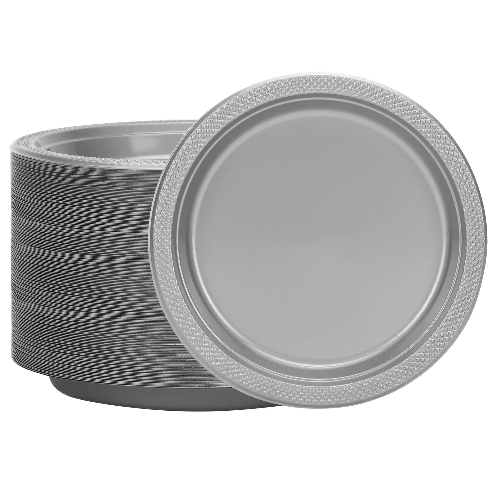 Silver Solid Color Premium Heavy Weight Plastic Dinner Plate (9″) 50 Count – …
