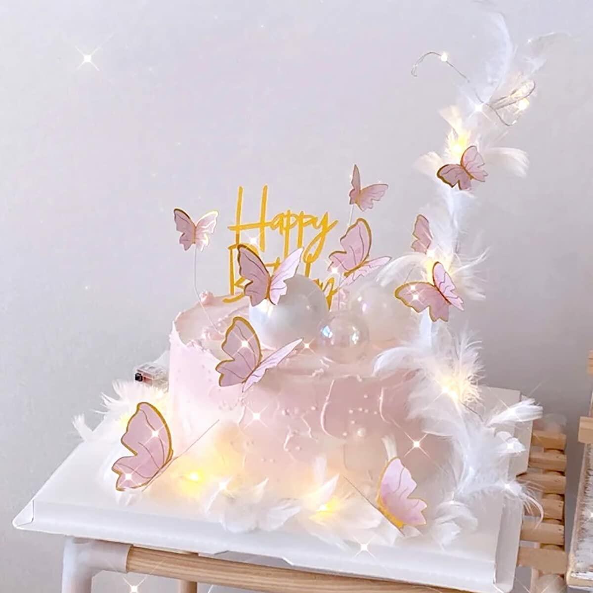 Pink Cake Toppers, 11pcs Cupcake Toppers Happy Birthday Cake Toppers