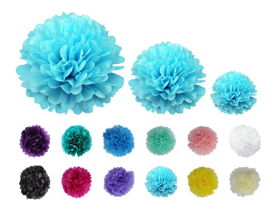 Tissue Paper Pom Poms – Choose from 3 Sizes 6″ – 14″ – 12 Colours