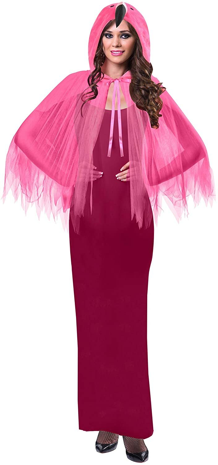 Adult Pink Flamingo Hooded Cape Fancy Dress Costume Women Hen Party One Size