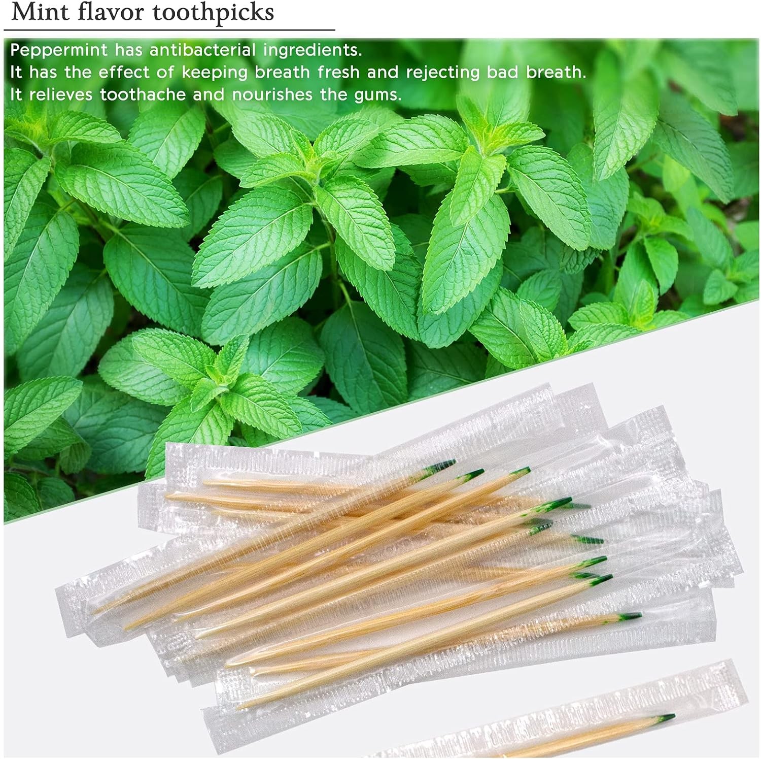 BLUE TOP Wood Bamboo Mint Individually Cello Wrapped Toothpicks 2.5 Inch Pack 10