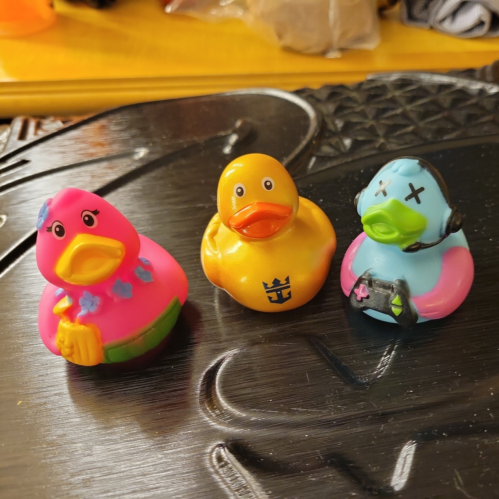 3 x Royal Caribbean yellow Rubber Ducks multi color Cruise 4 inch