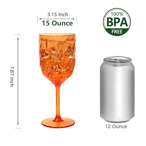 Plastic Wine Glasses Set Of 6,Unbreakable Acrylic Wine 15 Ounce Multicolor