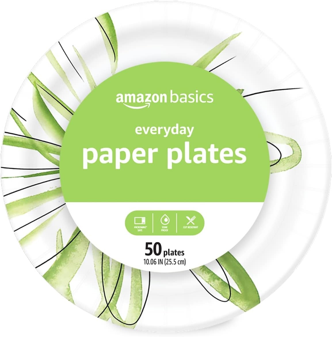 Everyday Convenience: 50 Count Modern Green Paper Plates 10 Inches – Soak Proof