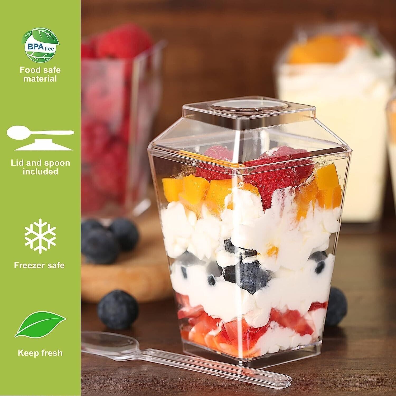 HawHawToys Dessert Cups, 60 Pack 5.4oz Appetizer Cups Parfait Cups Clear Plastic