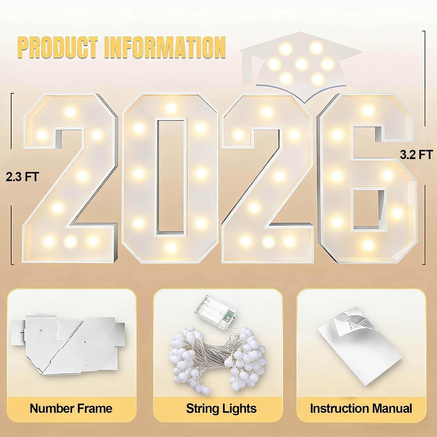 DIY 2.3ft Light Up 2026 Graduation Letters – Perfect for Prom and Ceremonies