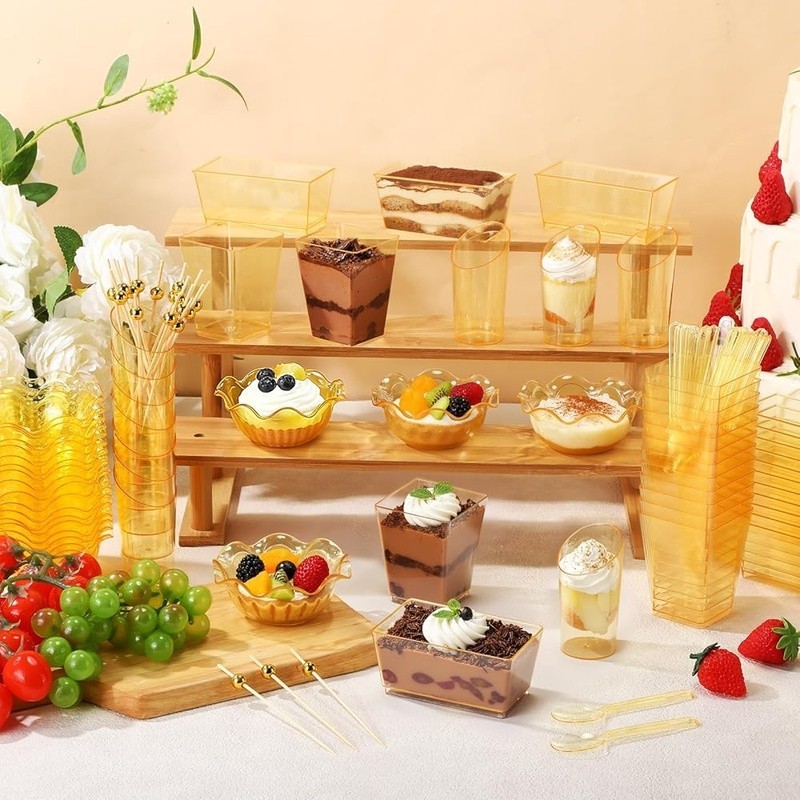 Plastic Dessert Bowls Set 180 Pieces Clear Cups Spoons Picks Parties Events New