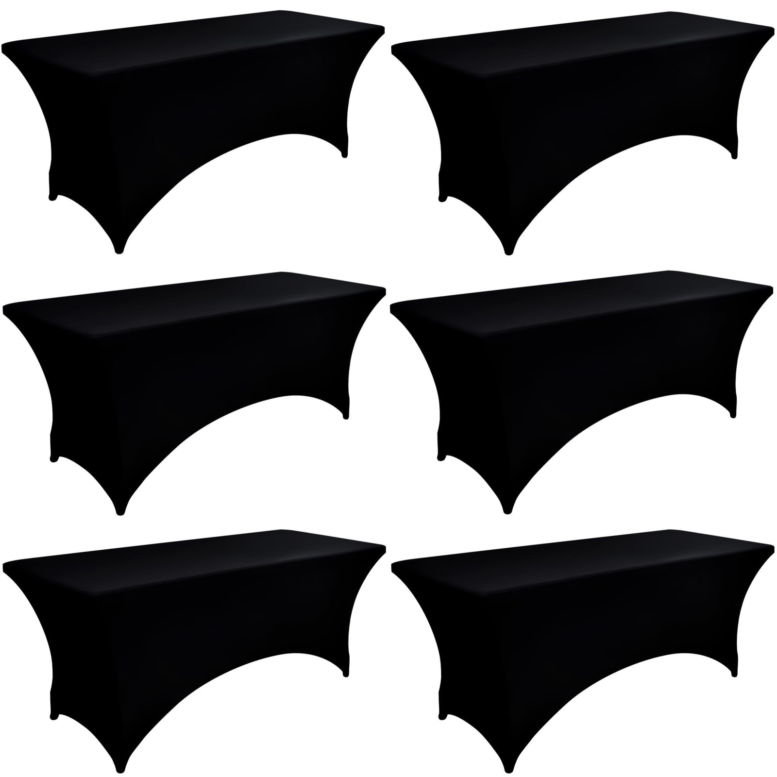 ZarzaaSik 6-Pack 6ft Black Spandex Table Covers for Rectangle Standard Folding T