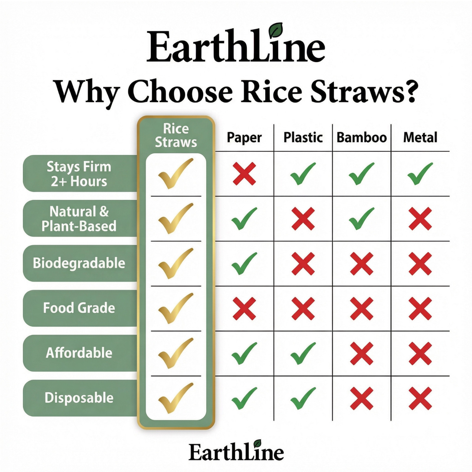 Biodegradable Rice Straws 100 Pack Plastic Free Eco Friendly Drinking Straws