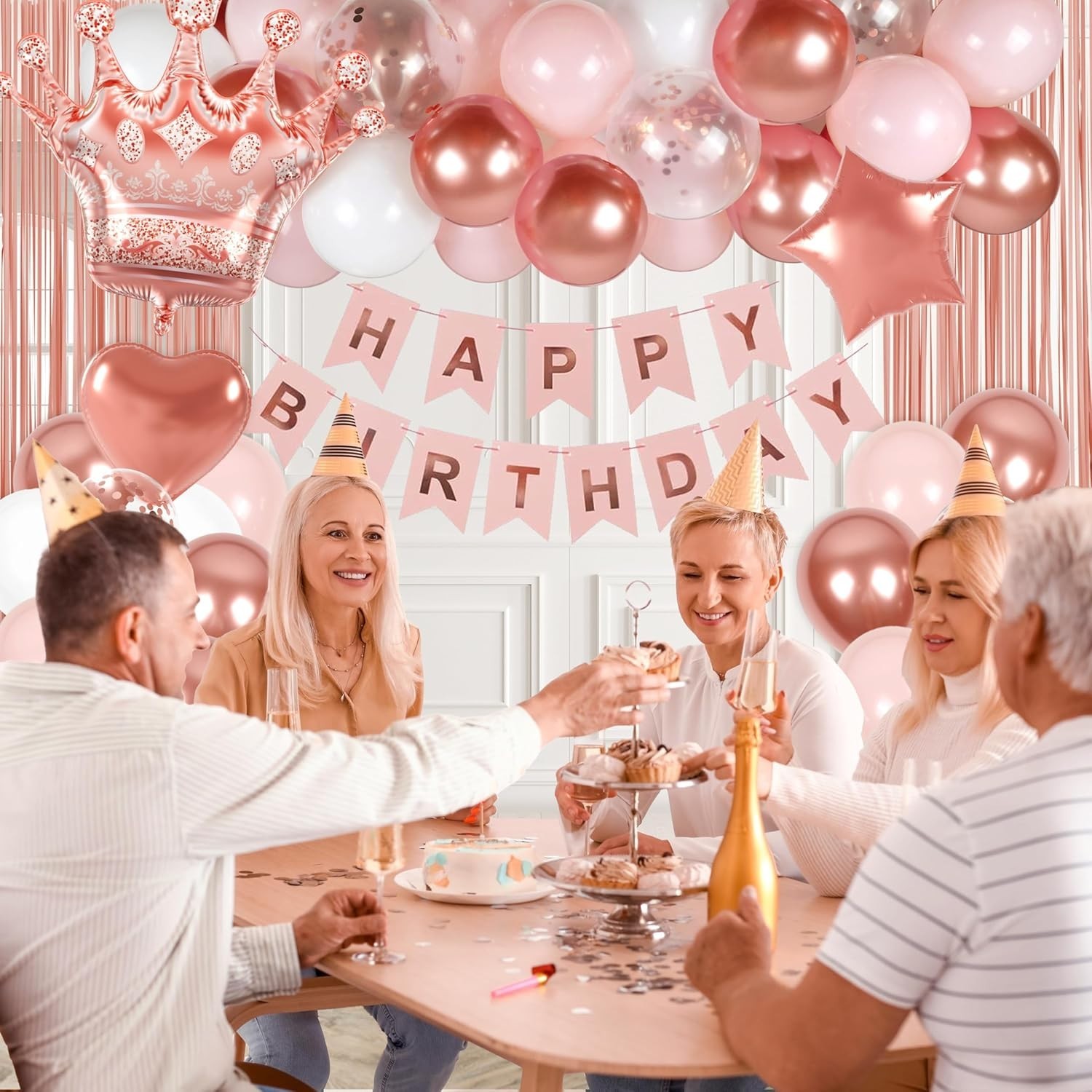 All-Inclusive Rose Gold Birthday Decorations for Women with Balloons and Banner