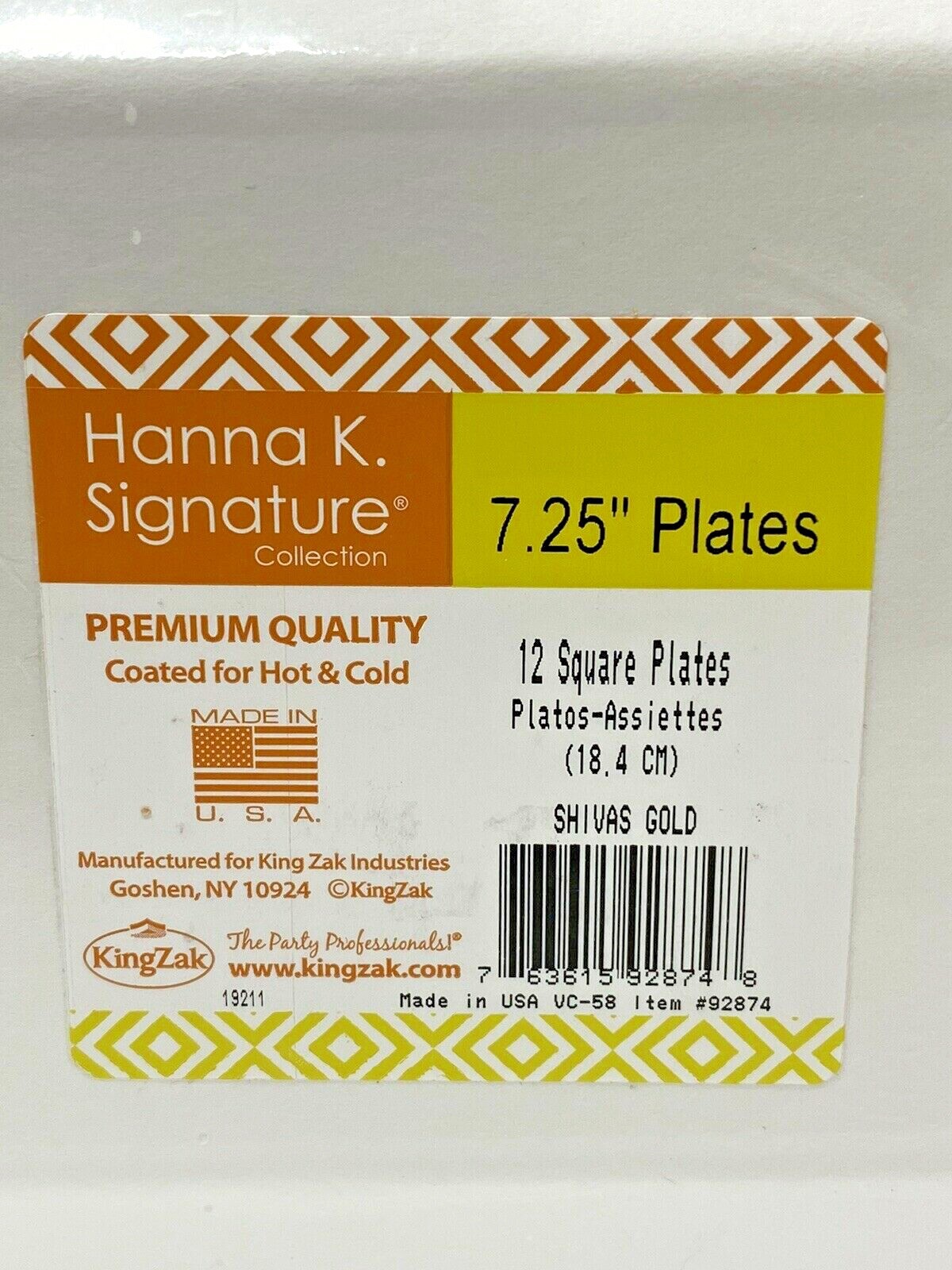 Hanna K. Signature Collection 7.25′ Square Plates 12ct Style:Shivas Gold