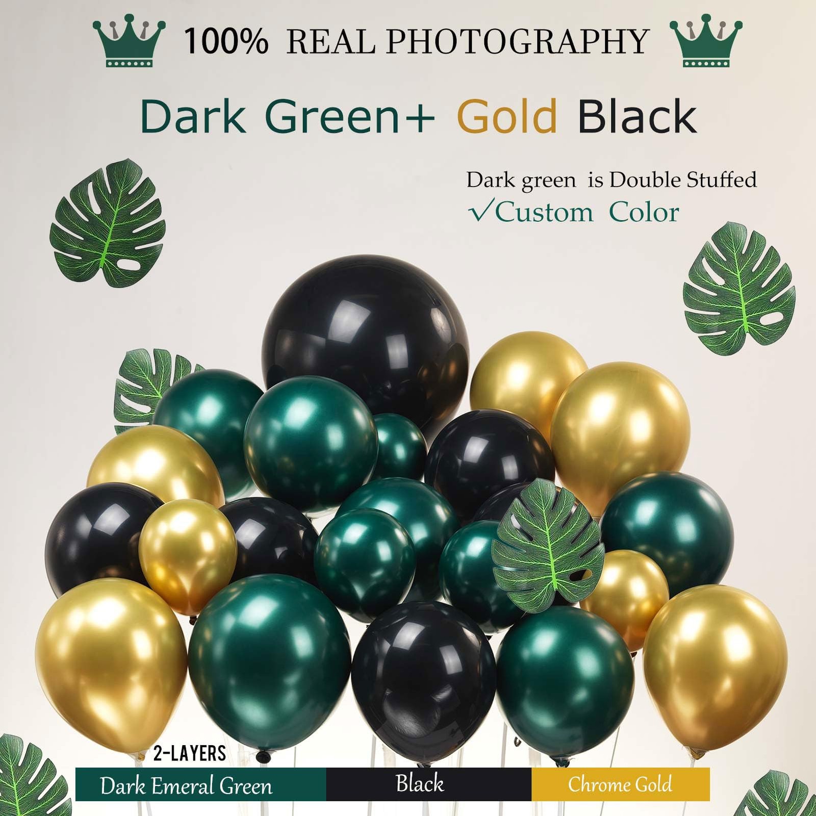 Emerald Green and gold black Balloon Garland Arch Kit Luxury Double Dark Gree…