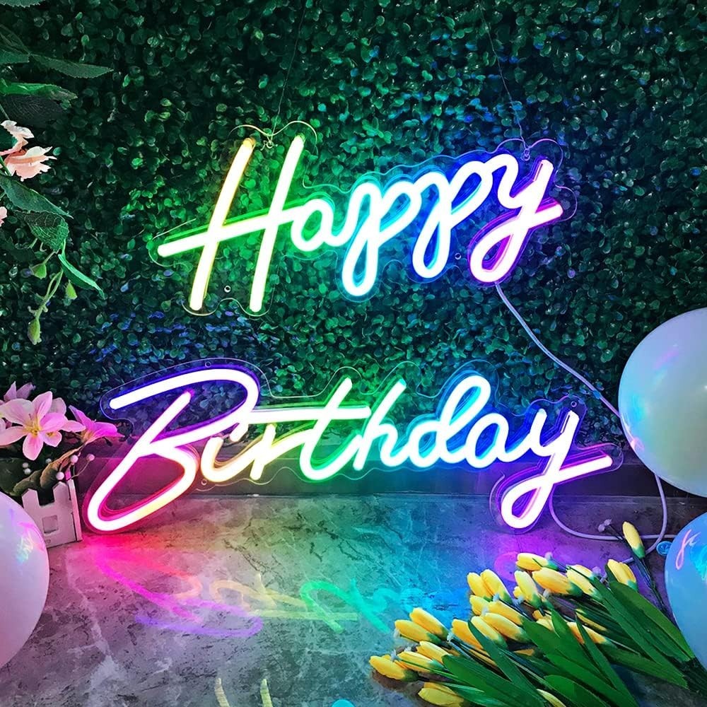 Extra Large 43″ Multi Color Happy Birthday Neon Sign – App/Remote Control, RG…