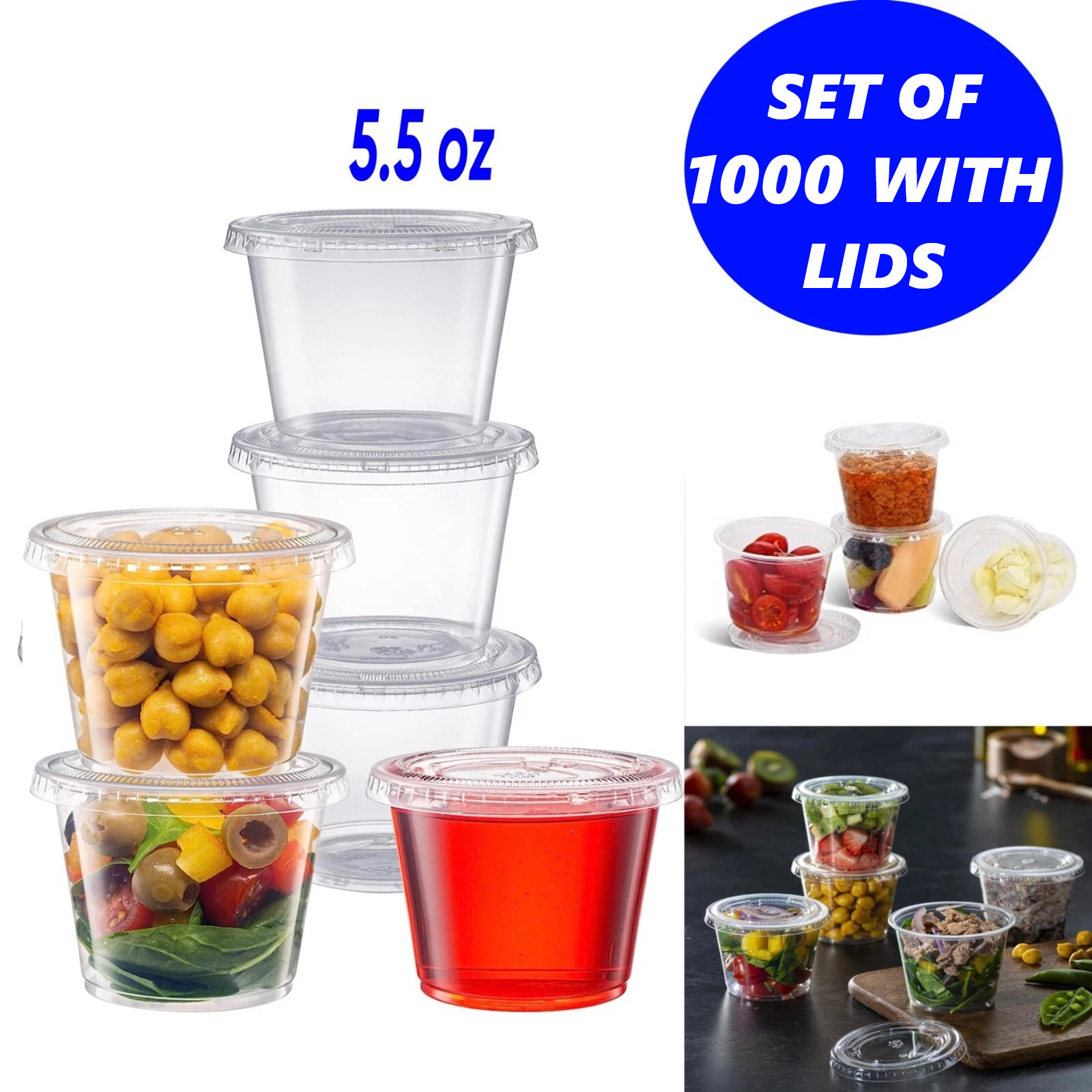 5.5oz Plastic Clear Portion Cups with Lids Pack of 1000 for Sauce Cup BPA Free