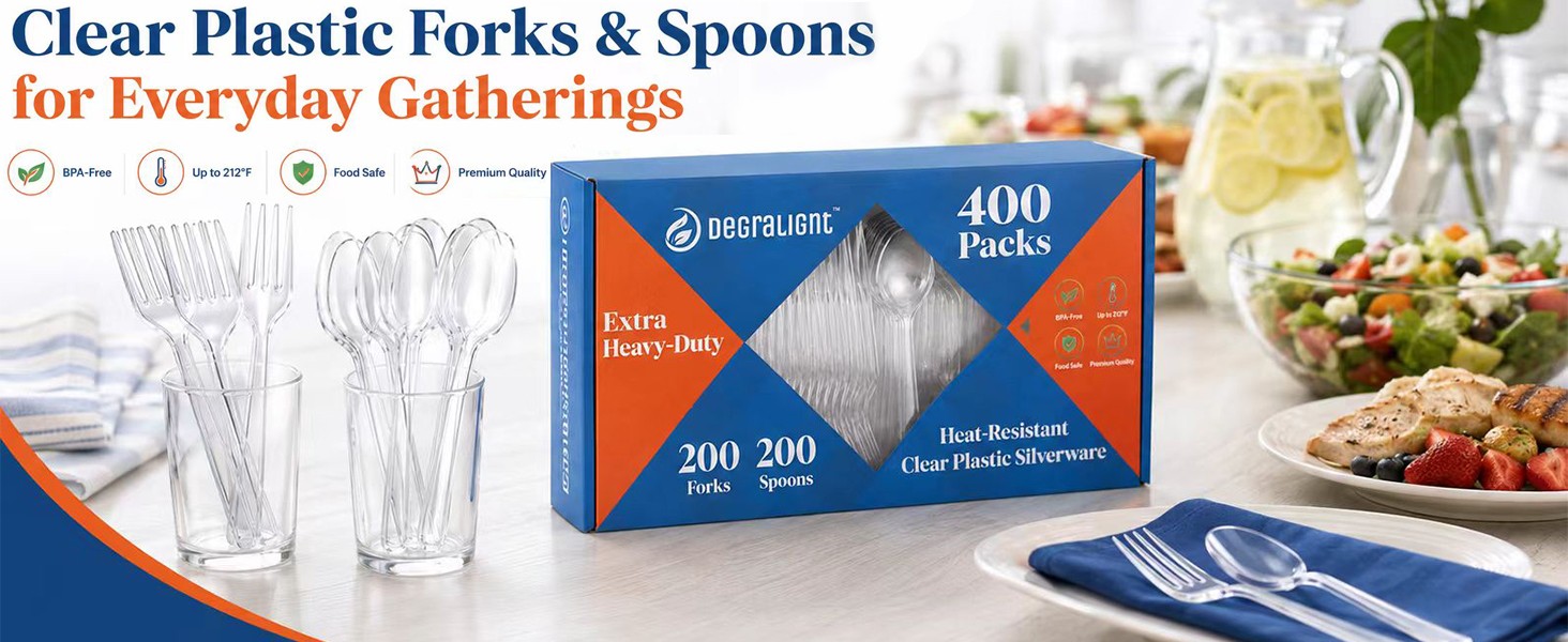 400 Count] Plastic Silverware Set, Extra Heavy Duty Plastic Forks and Spoons,