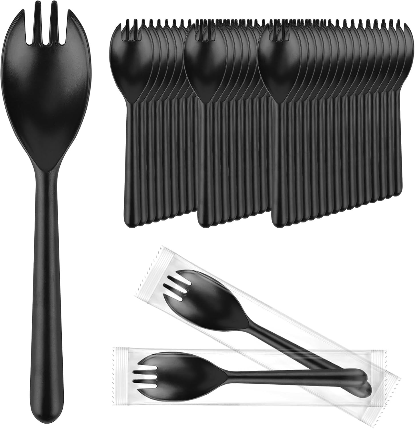 Disposable Forks and Spoons Bulk, 50pcs Plastic Spork 5.5″x1.2″ Heavy Duty