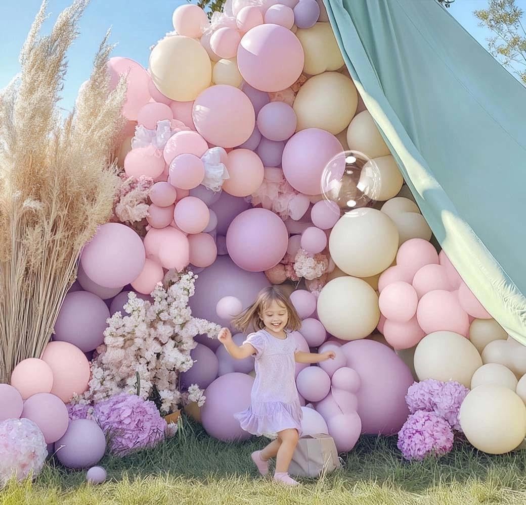 Pastel Pink Purple Balloon Arch Double , Light Pink Lavender Lilac Ivory Ball…