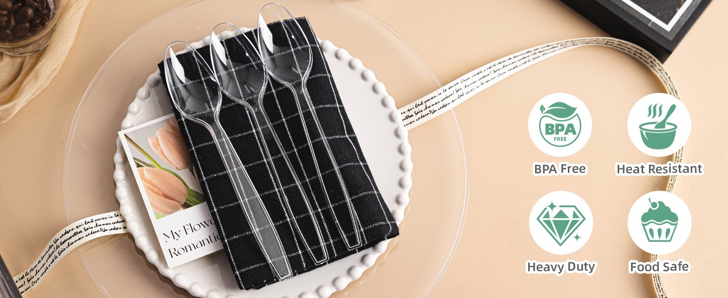 400 Count Heavy Duty Clear Plastic Spoons, Solid and Durable Disposable Spoons,