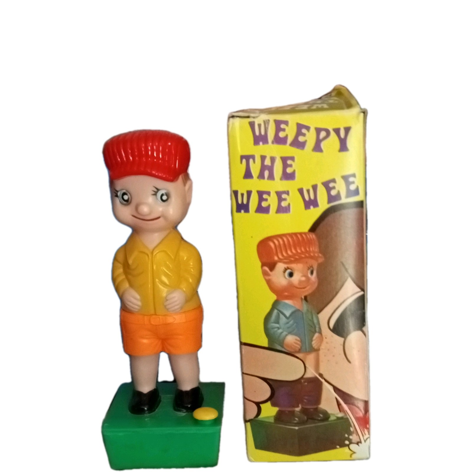 Weepy Wee Wee Novelty Gag Toy Figure Toilet Humor on Green Base w/ Box
