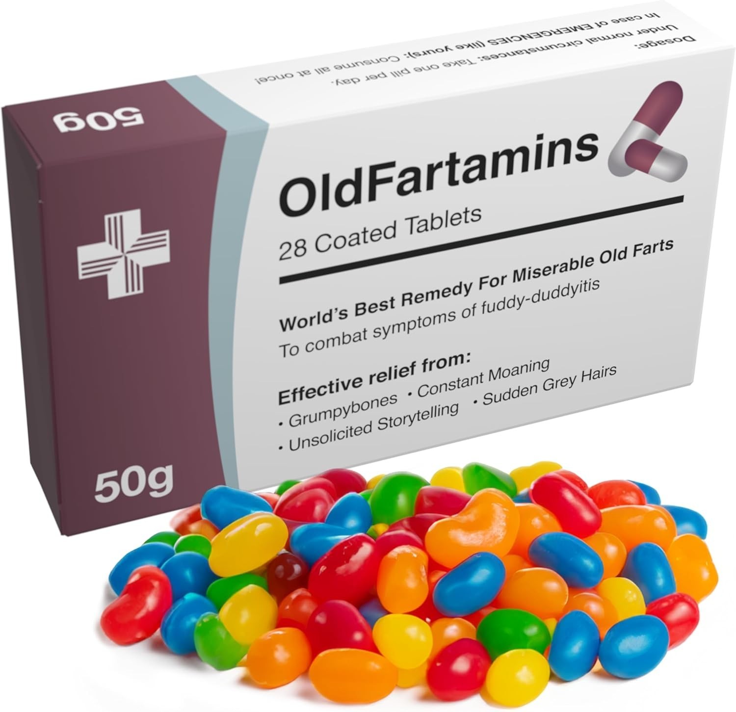 OldFartamins Funny Gag Gift Jelly Bean Candy Prank Pill Box 40th 50th 60th