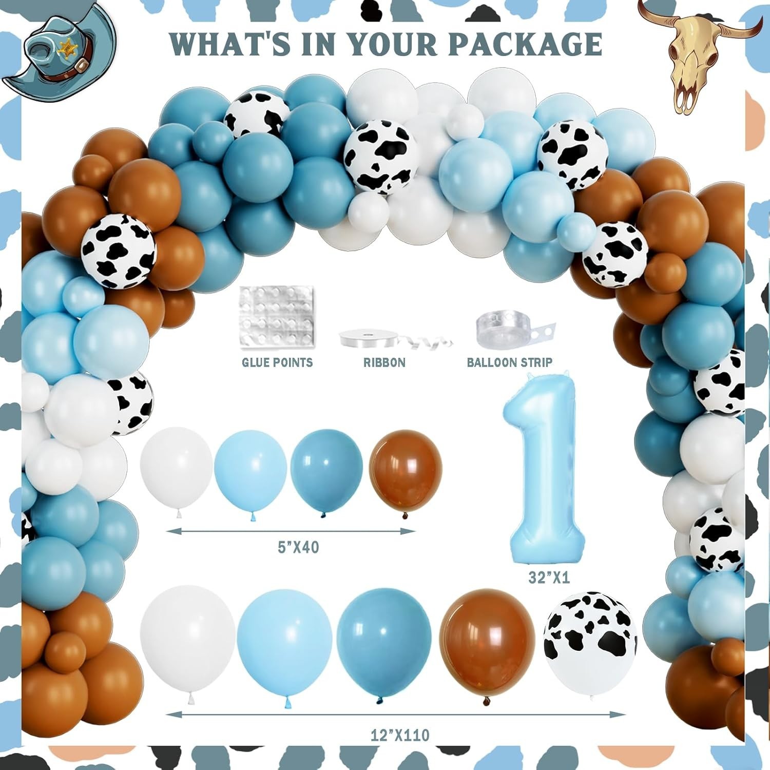 My First Rodeo Decorations Boy, Cowboy Themed 1st Birthday Party Balloon Banner