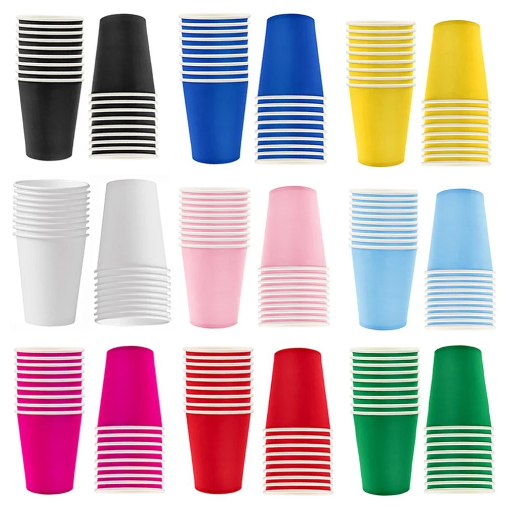 Disposable Paper Cups Solid Color Party Tableware Birthday Wedding Baby Shower