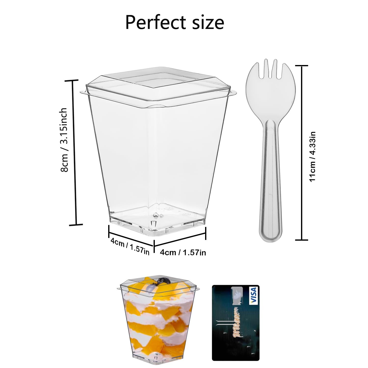 100 PCS Clear Dessert Cups With Lids Spoons 5.4oz Mini Square Parfait Cups