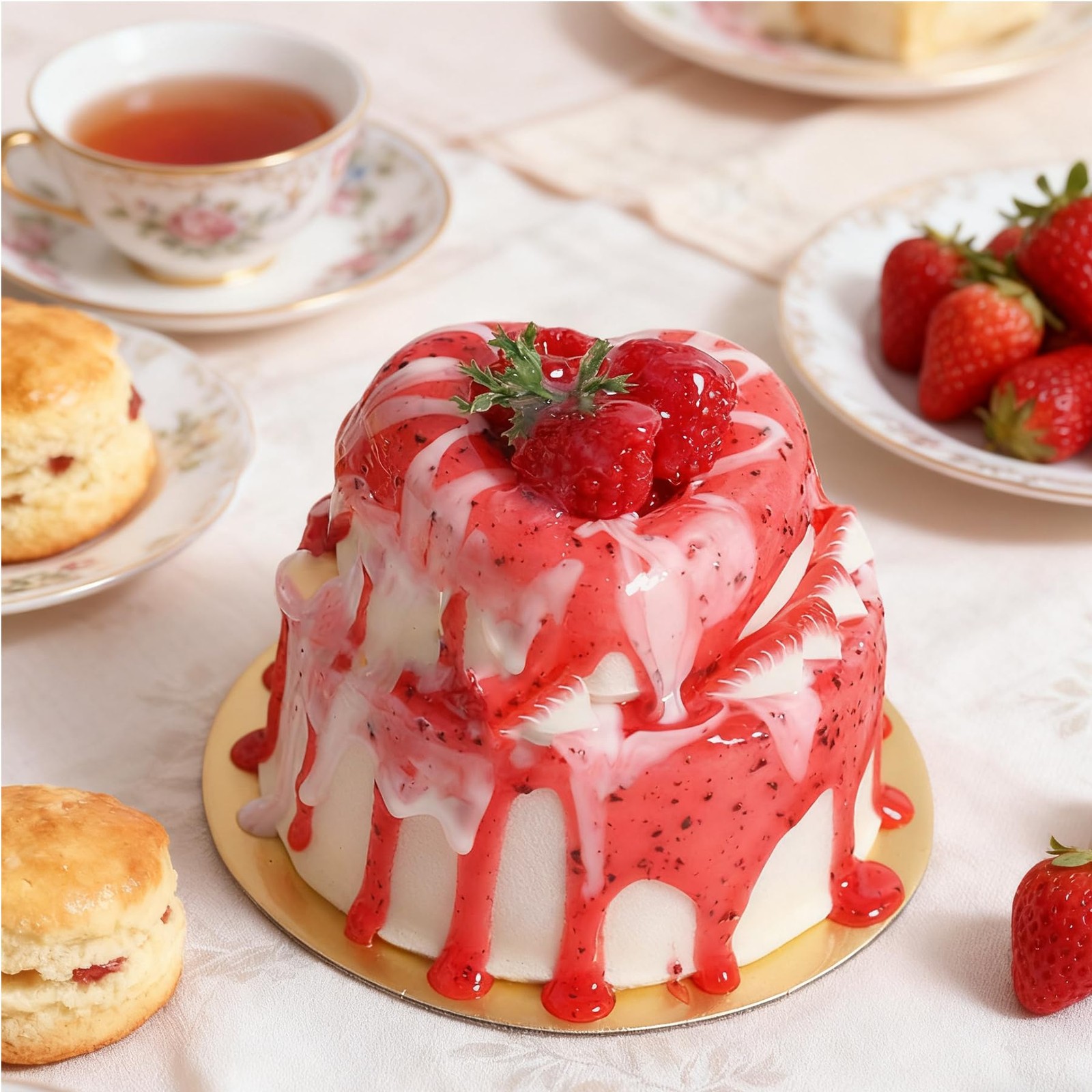 Fake Cake Dessert Artificial Cream With Strawberry Jam Faux Food Model Prop