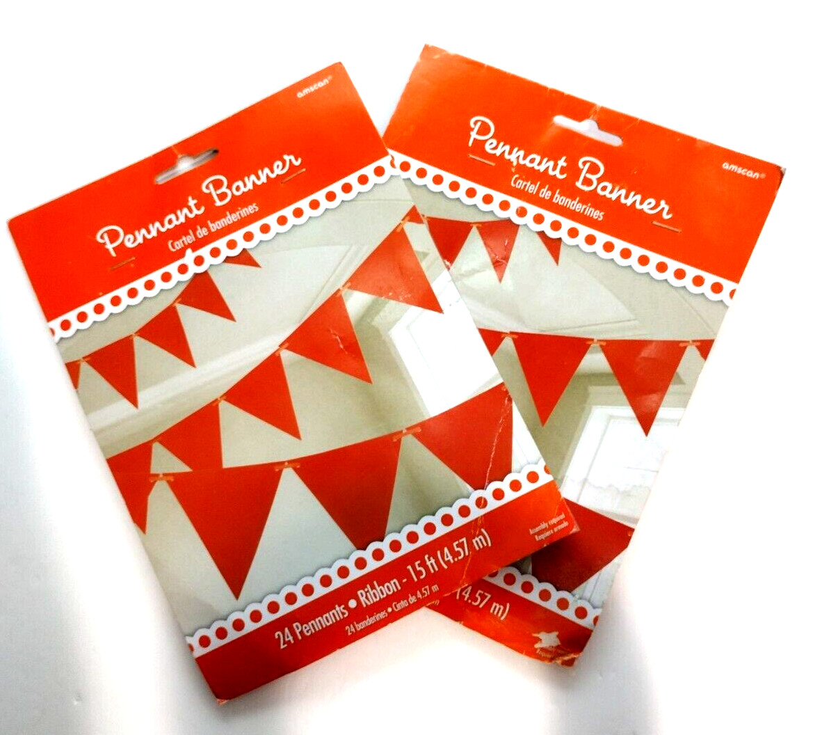 Party Decor Two Pack 24 Orange Pennant Ribbon – 15 ft (24 fanions each pack)