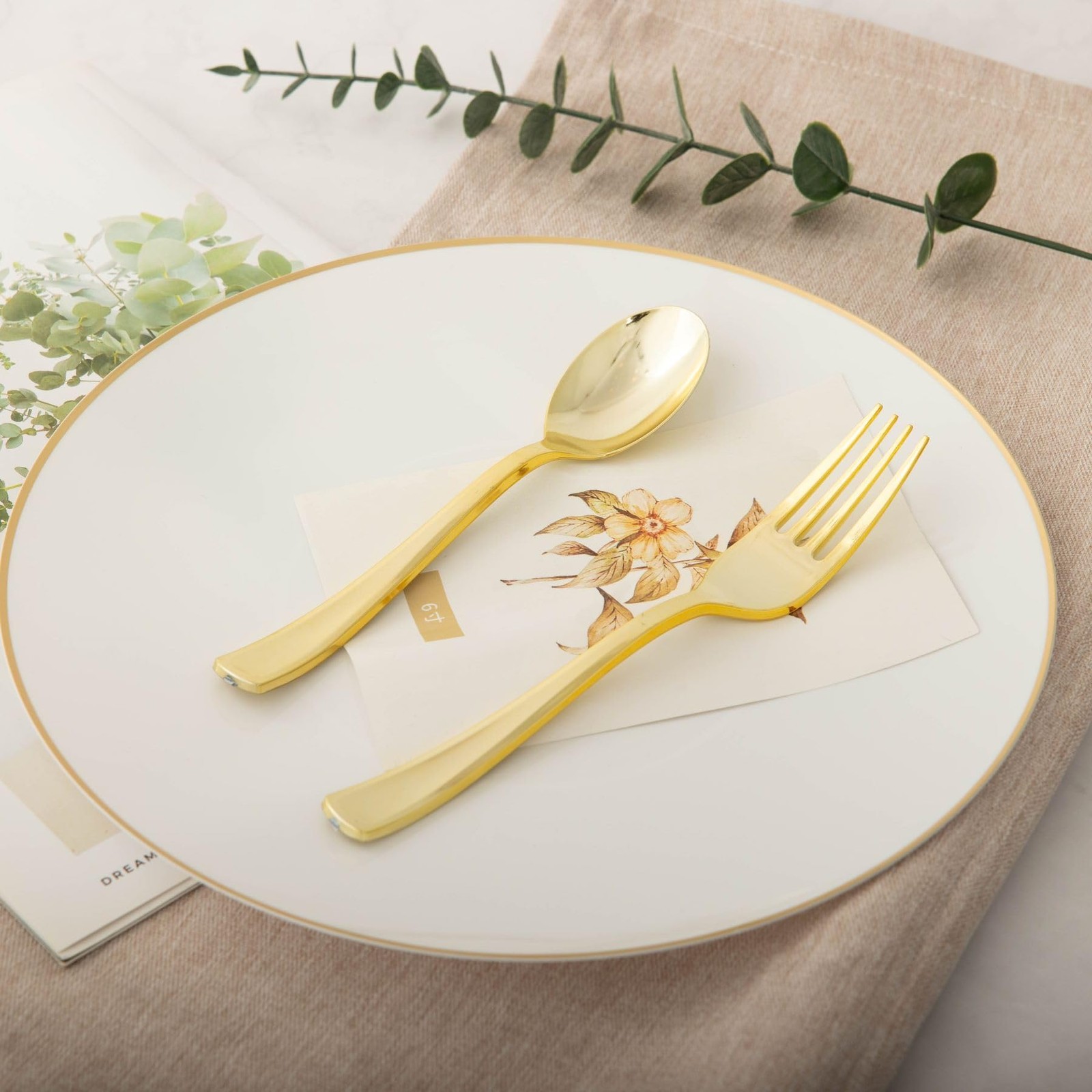 100PCS Gold Plastic Silverware, Heavy Duty Disposable Cutlery Set for Parties…