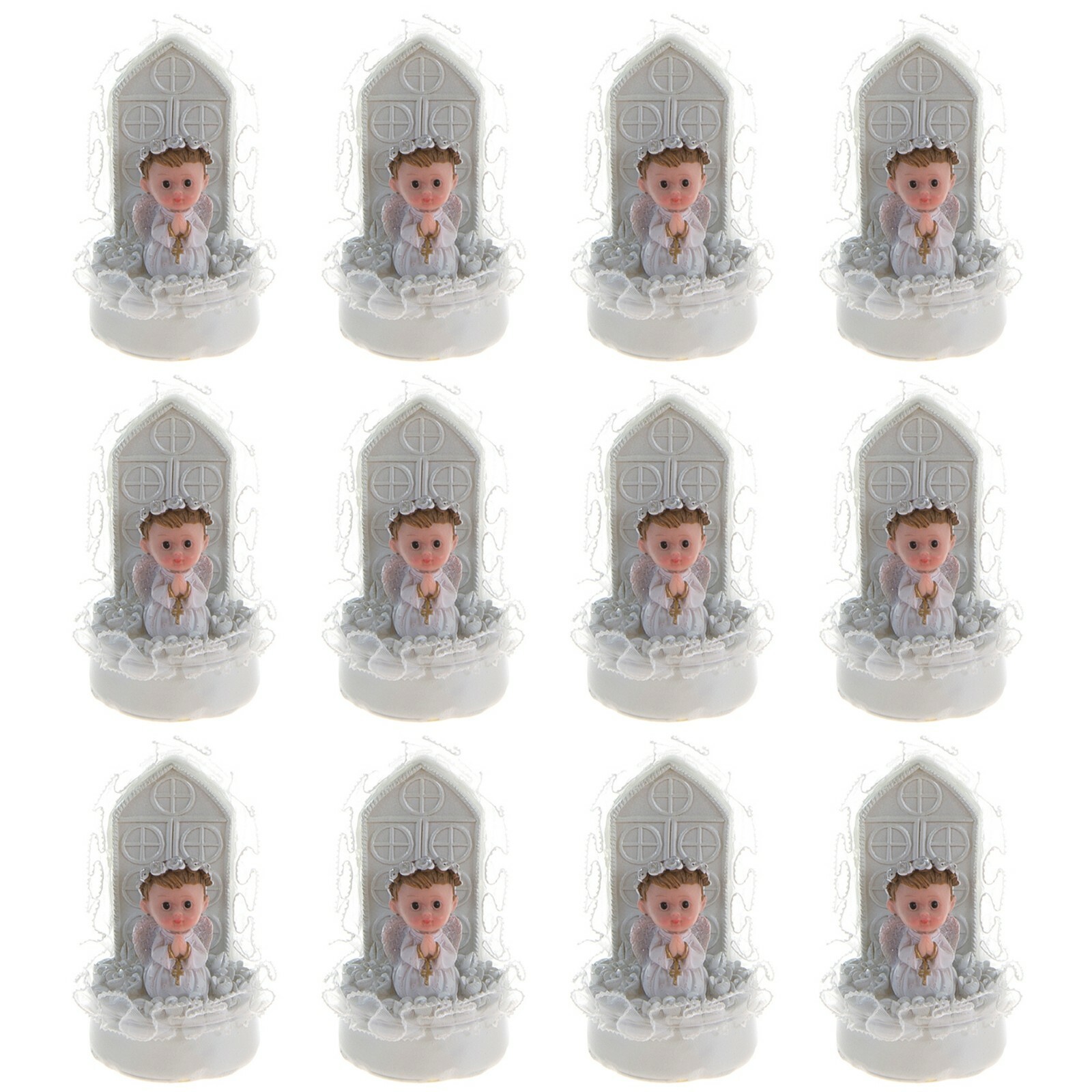 Mega Favors – Baby Boy Praying in Rose Garden Poly Resin – Blue, 12PCS