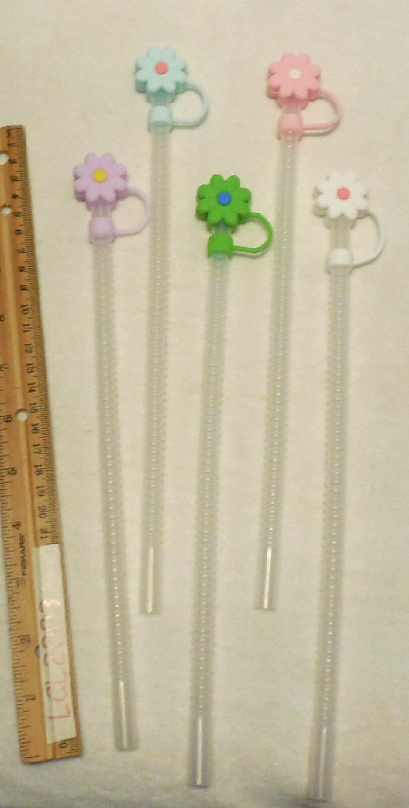 5 New Flower Caps with 11” Clear Flex Straws Plastic Reusable Flexible BPA-Free