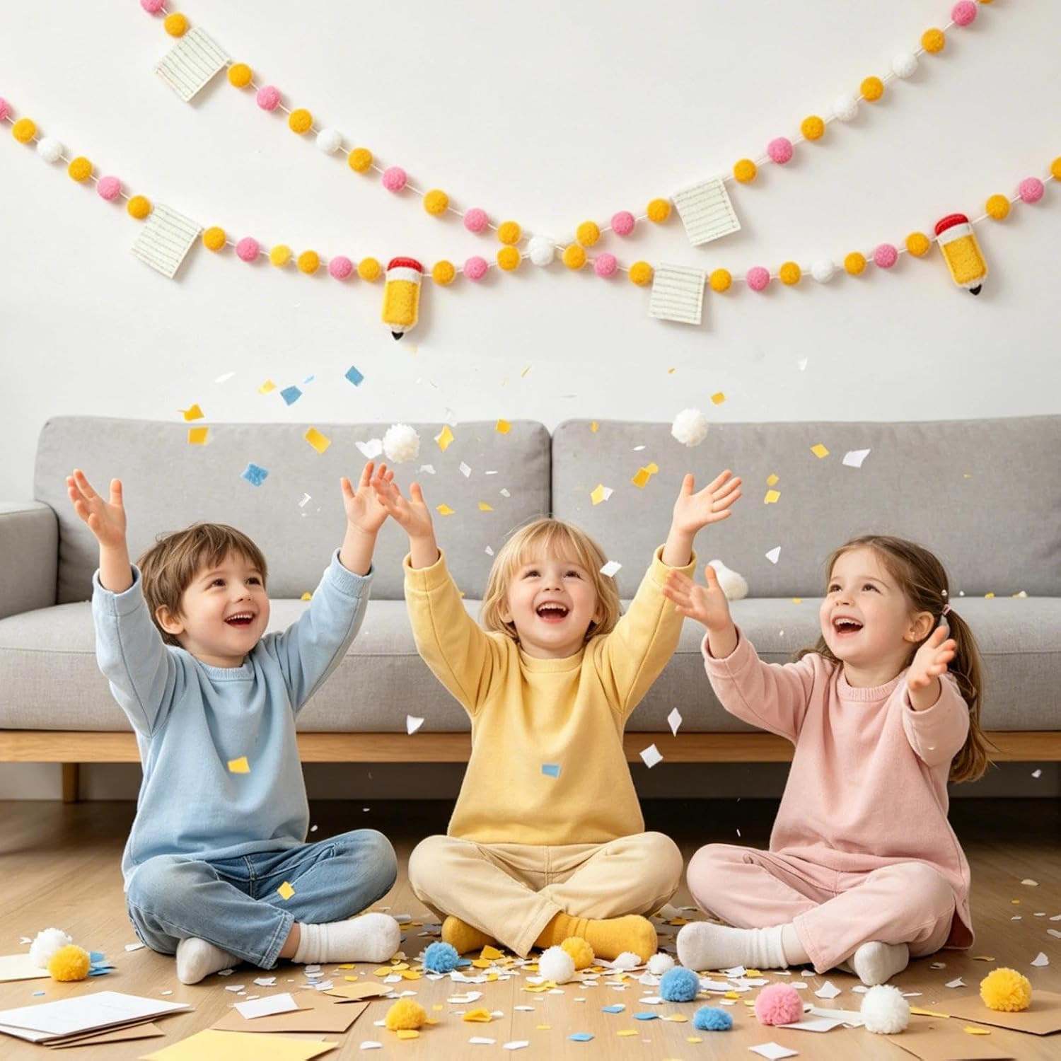 Back to School Felt Pom Banner, 7.8 Ft Pencil Pom Garland Classroom Decor | Doub