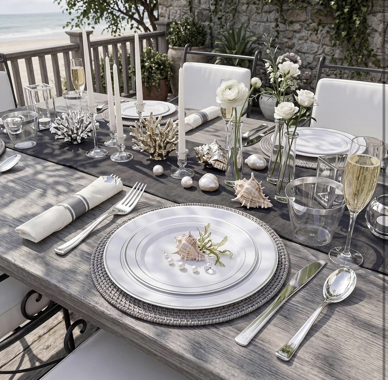 350Piece Silver Plastic Dinnerware Set for 50 Guests – Silver Plastic Plates NEW