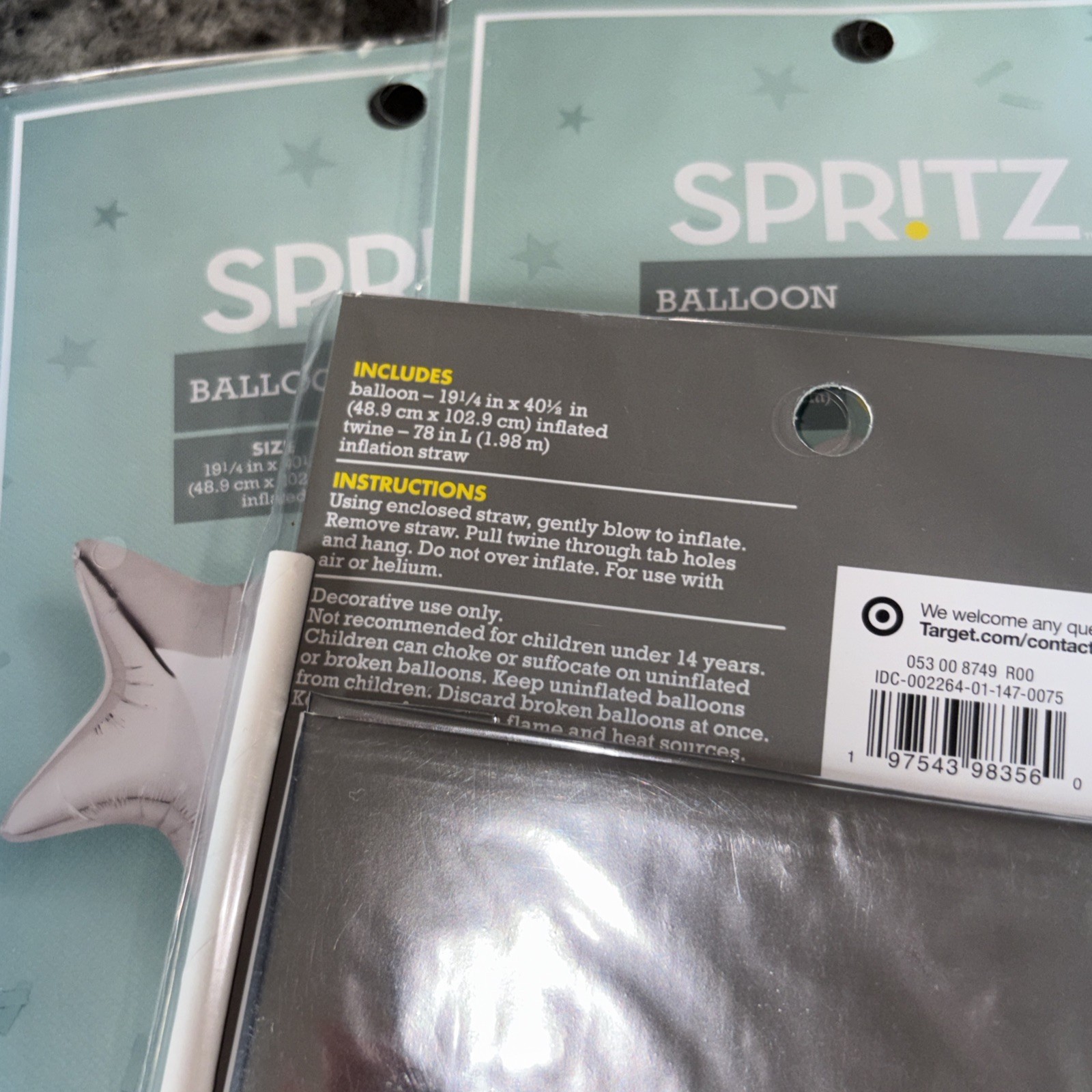 3x) Spritz Party Balloons Silver Shooting Stars 19 1/4” X 40 1/2” Inflated New
