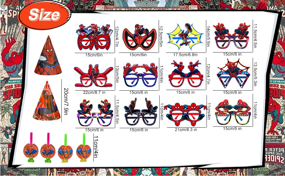 36 Pcs Spider Man Party Favors Marvel Birthday Cake Hat Blowout Photo Booth Prop