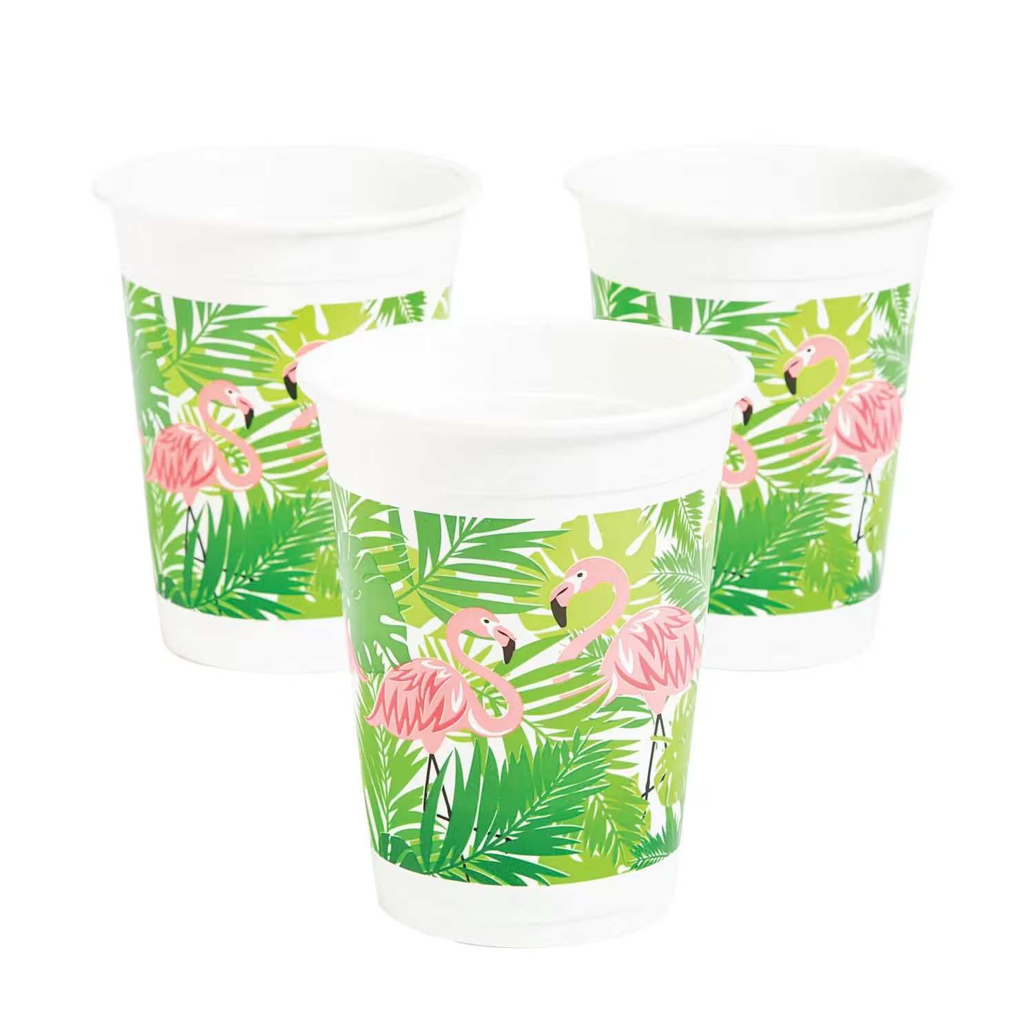 Fun Express 16 oz. Bulk 50 Ct.Flamingo & Palm Leaf Luau Disposable Plastic Cups