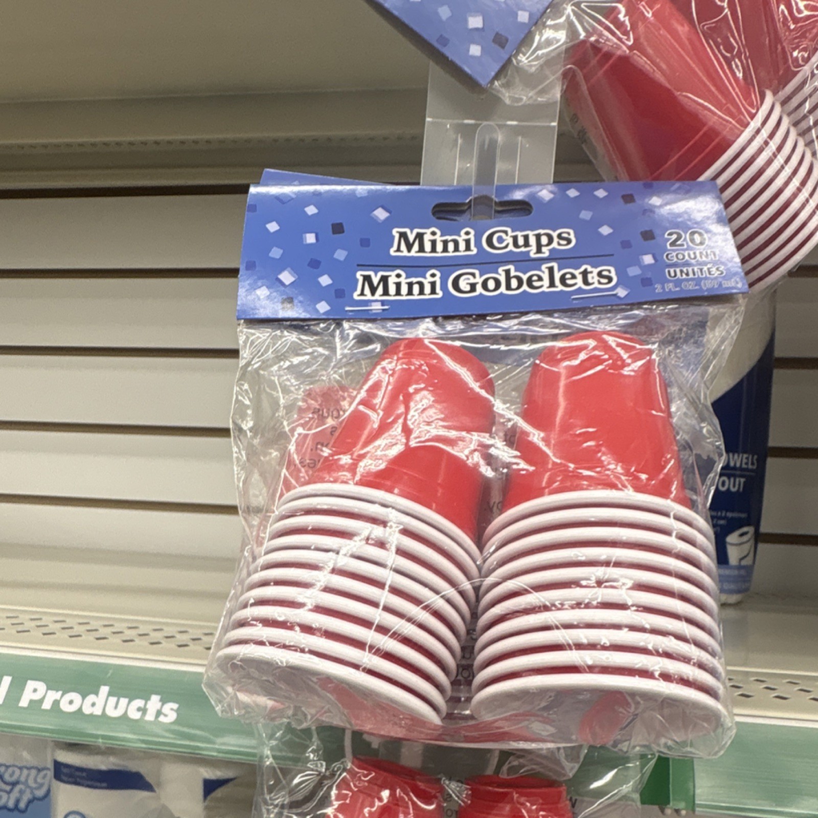 Mini Cups 20 Count Red White Plastic Solid Plain Pattern Party Tableware
