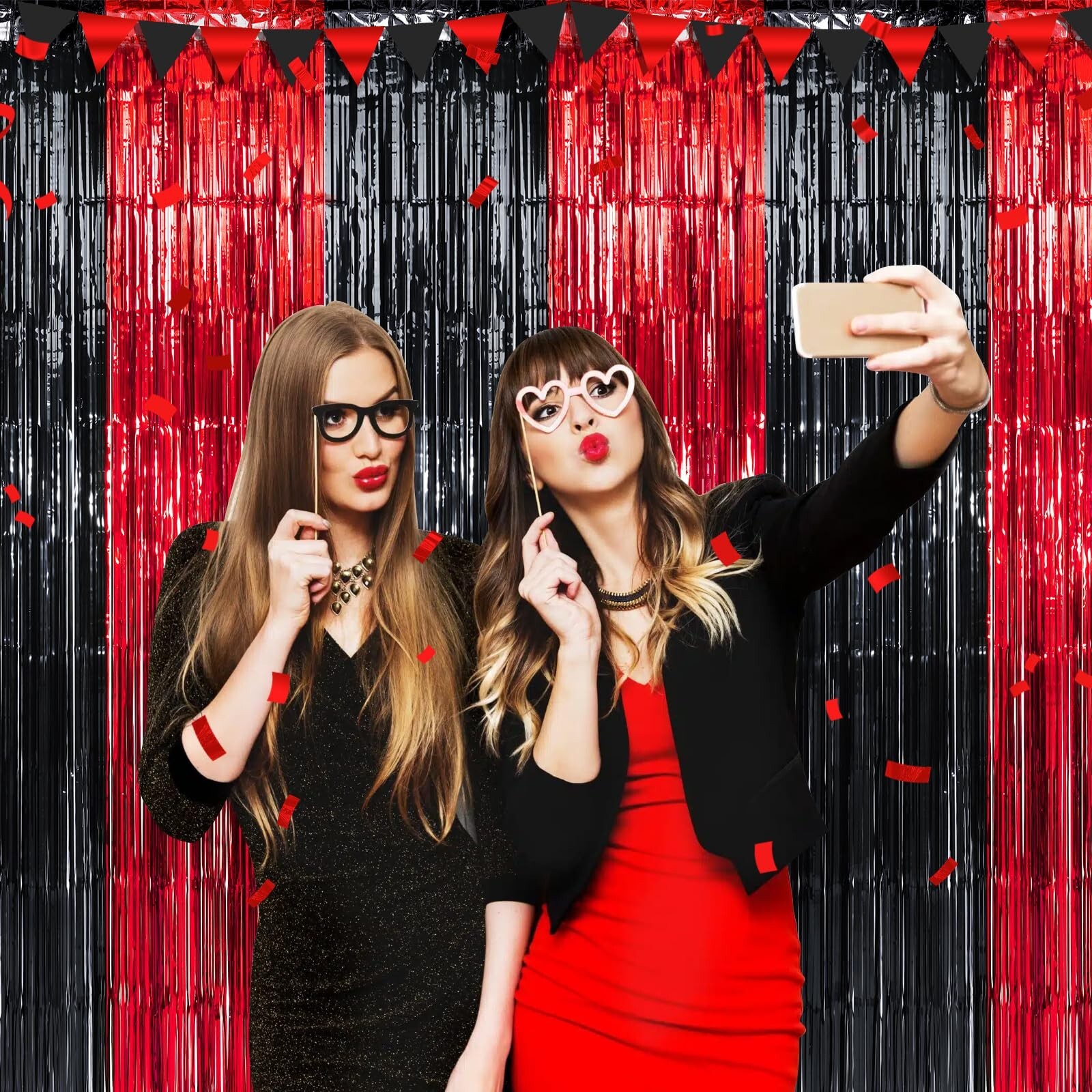 3 Pack 3.3Ft x 6.6Ft Graduation Foil Fringe Curtain Backdrop Decorations, Red…